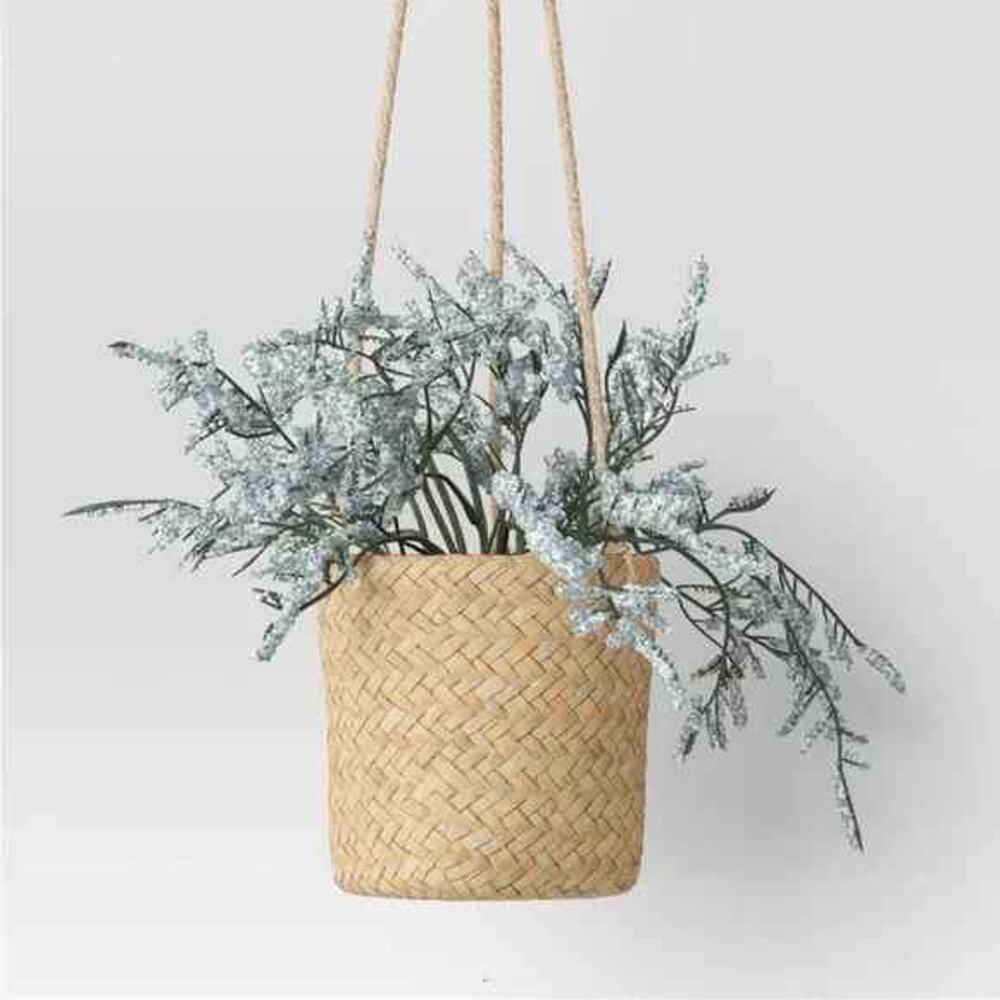 NEW Faux Hanging House Plant in woven pot, Decor Boho Rustic Farmhouse